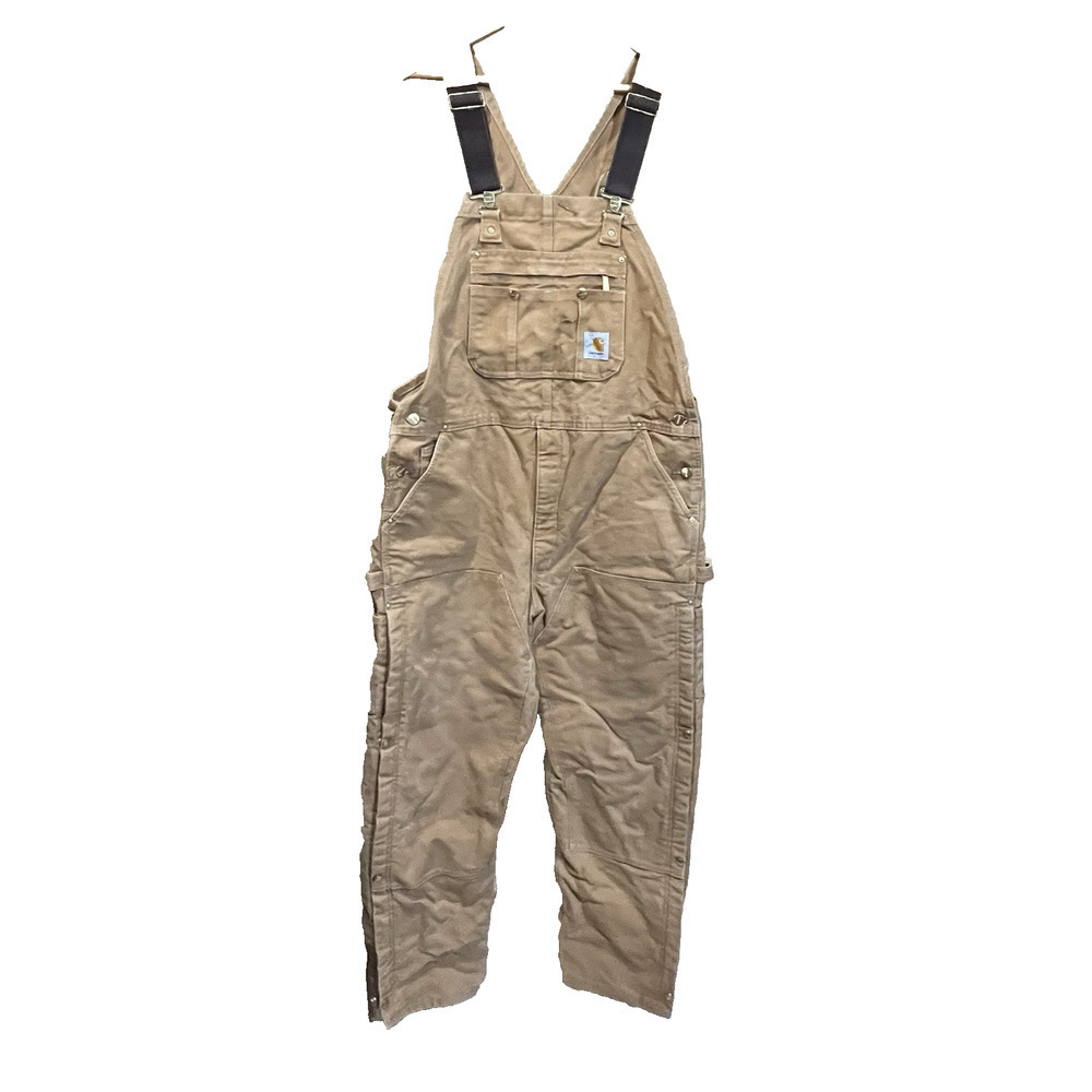 Carhartt Loose Fit Firm Duck Insulated Bib Overalls Brown Size 42X32 Double Knee
